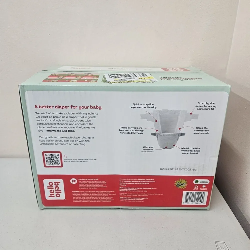 76 Cnt Hello Bello NB Diapers Up To 10lbs Max Grinch Who Stole Christmas Holiday